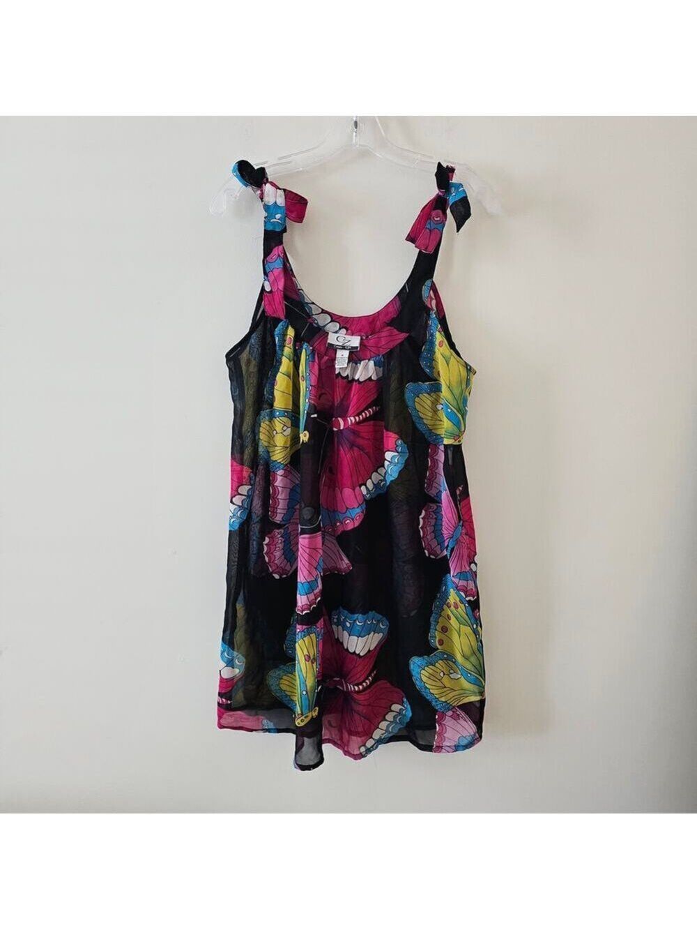 CZ Black Butterfly Swim Cover Up Top Size M